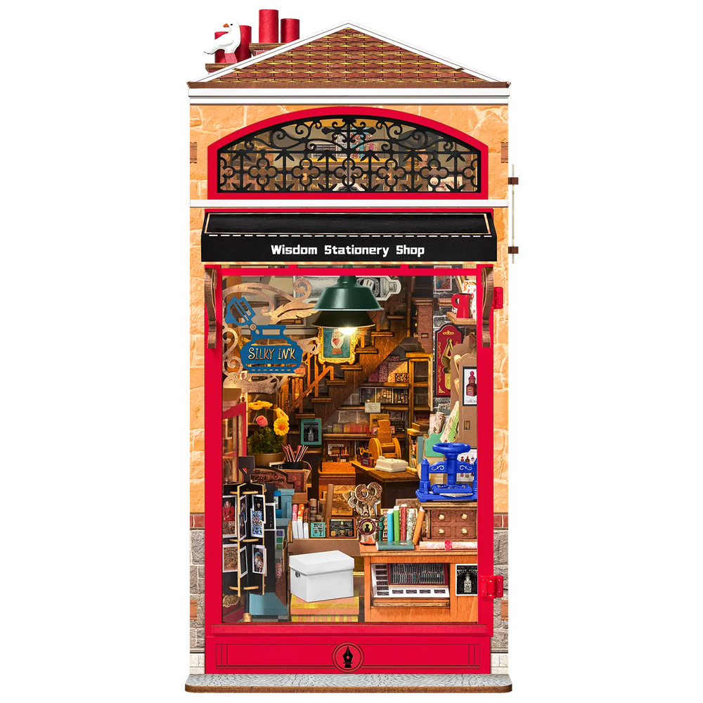 Robotime Wisdom Stationary Shop DIY Book Nook Shelf Insert 3D House