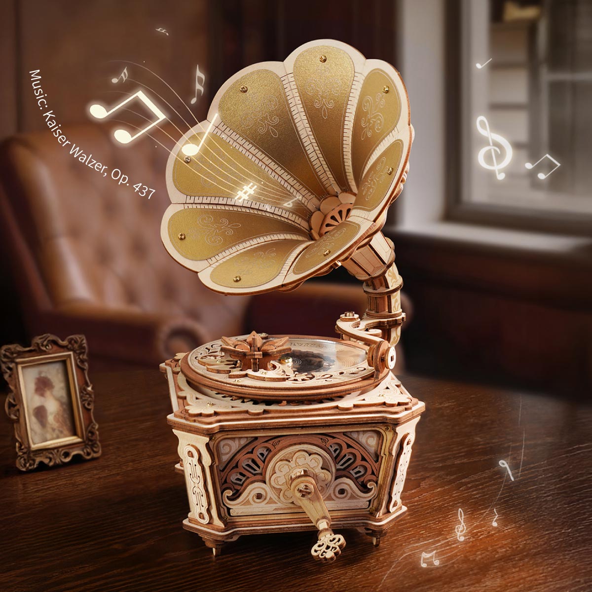 Robotime Diva Gramophone Music Box Wooden DIY 3D Puzzle