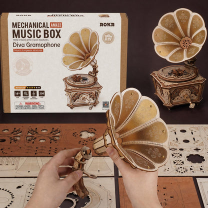 Robotime Diva Gramophone Music Box Wooden DIY 3D Puzzle