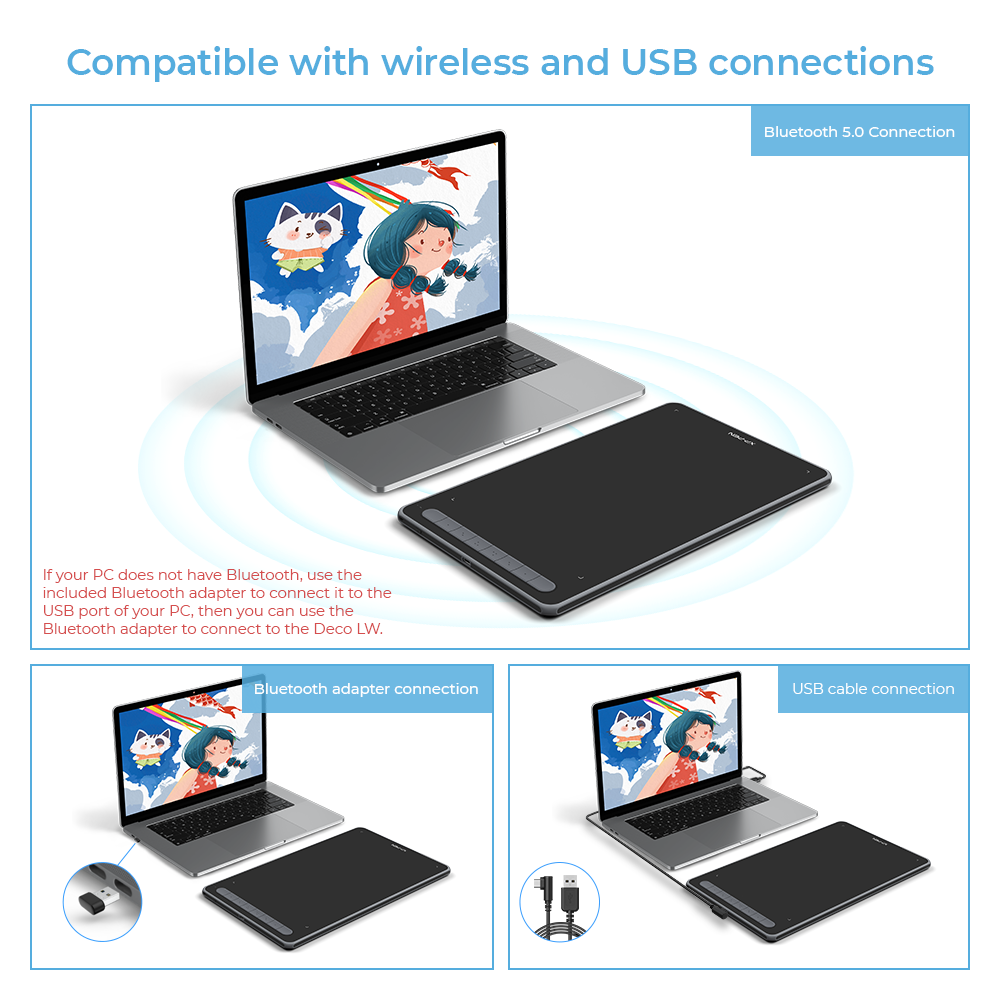 XPPen Deco LW Wireless Graphics Drawing Tablet Black