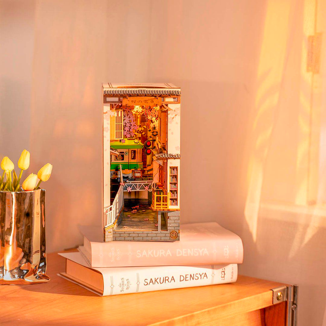 Robotime Sakura Densya 3D Wooden DIY Miniature House Book Nook