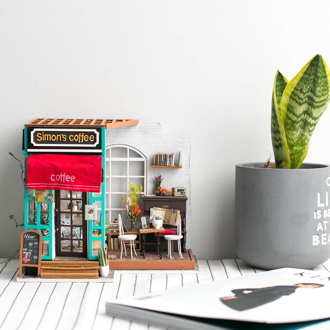 Robotime Simon's Coffee Shop DIY Miniature Dollhouse Kit