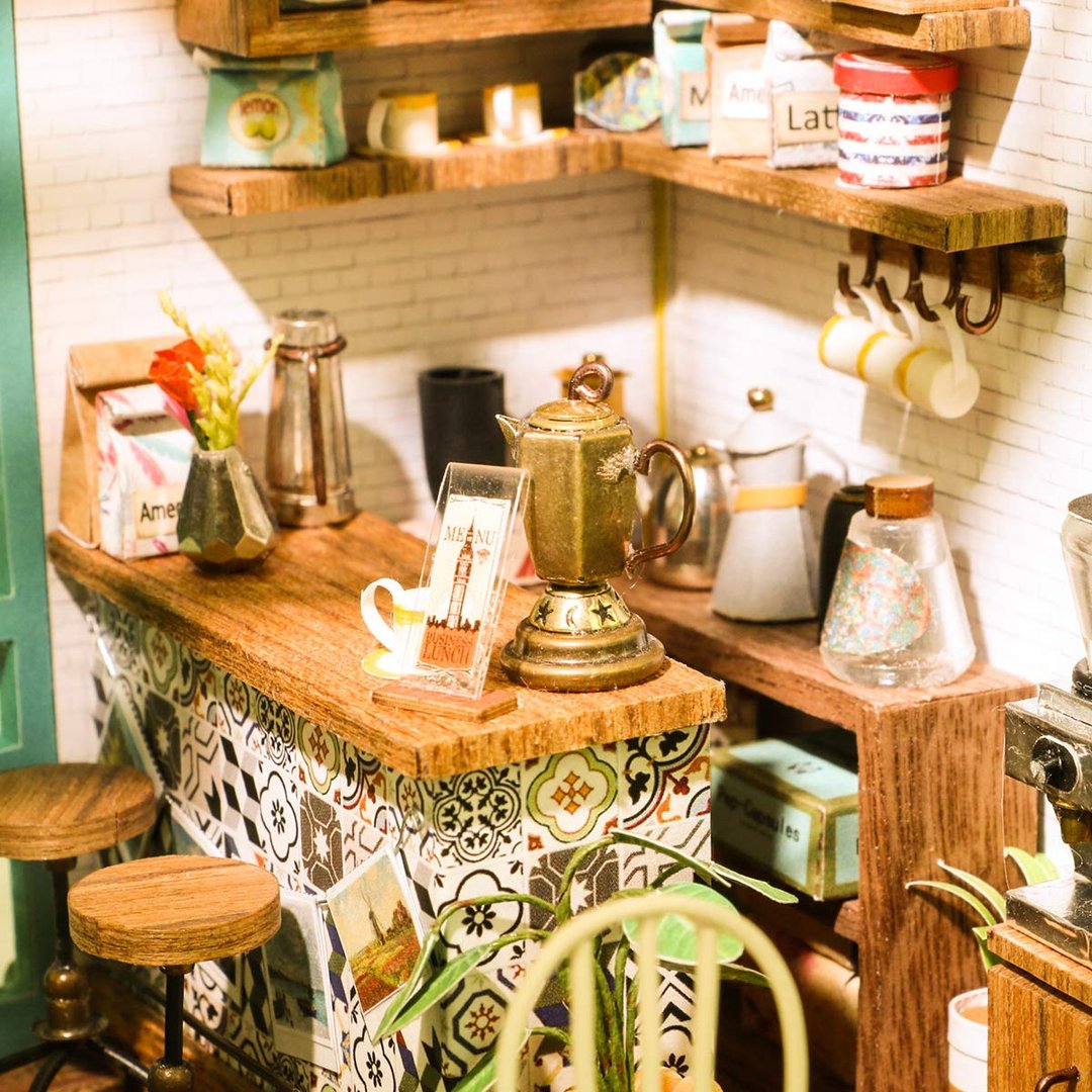 Robotime Simon's Coffee Shop DIY Miniature Dollhouse Kit