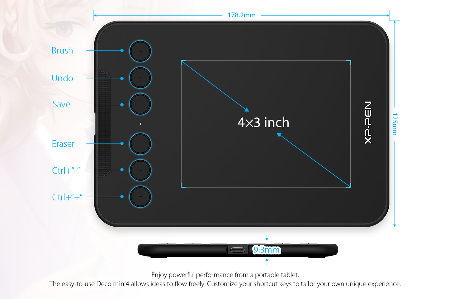 XPPen Deco Mini4 Graphics Drawing Tablet